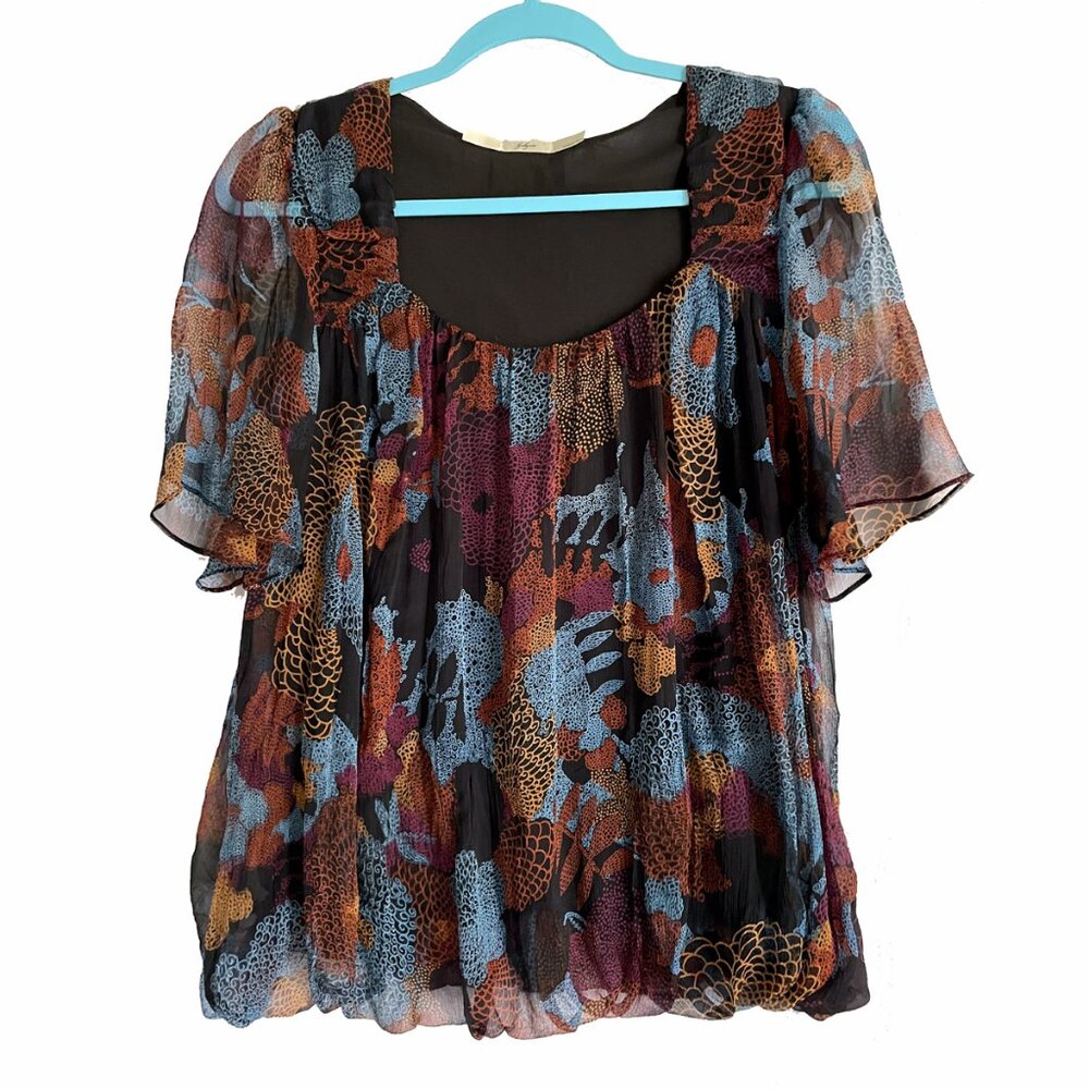 Women's blouse, 100% silk, multicolor, nylon lining, size L, short sleeve